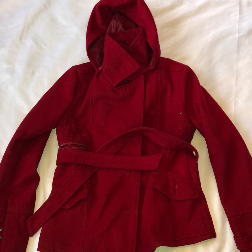 Red Peacoat with Hood